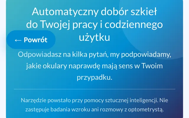 Dobór szkieł krok po kroku — ekran narzędzia online KOBAN OPTYK