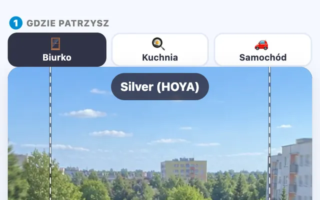 Symulator okularów progresywnych online — ekran narzędzia KOBAN OPTYK
