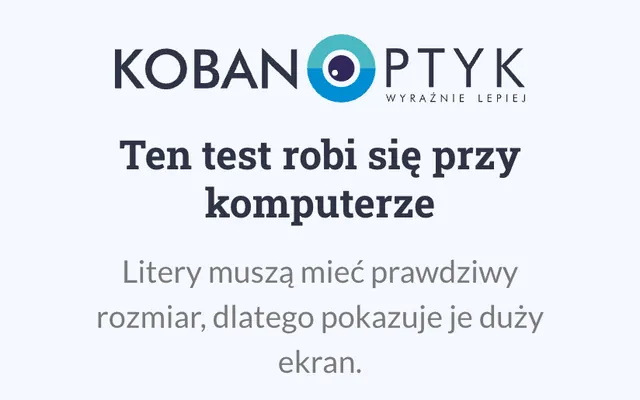 Wstępny sprawdzian wzroku online — ekran narzędzia KOBAN OPTYK