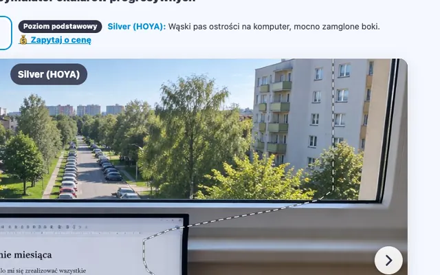 Symulator okularów progresywnych KOBAN OPTYK na ekranie komputera